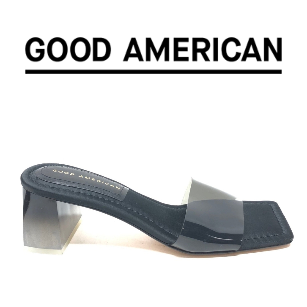 GOOD AMERICAN. New in the box. BLOCK HEEL SLIDE SANDAL IN BLACK001 - Picture 1 of 3